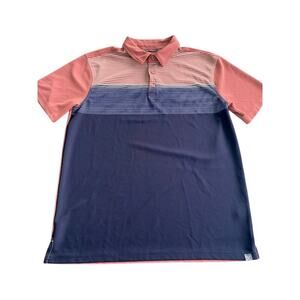 Golf America Performance Polo Size Large Brick Dust Red Collar Blue Stripe